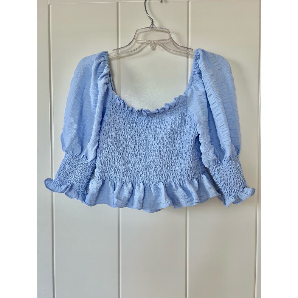 En Saison Periwinkle Blue Smocked Crop Top Size XS - Picture 2 of 6